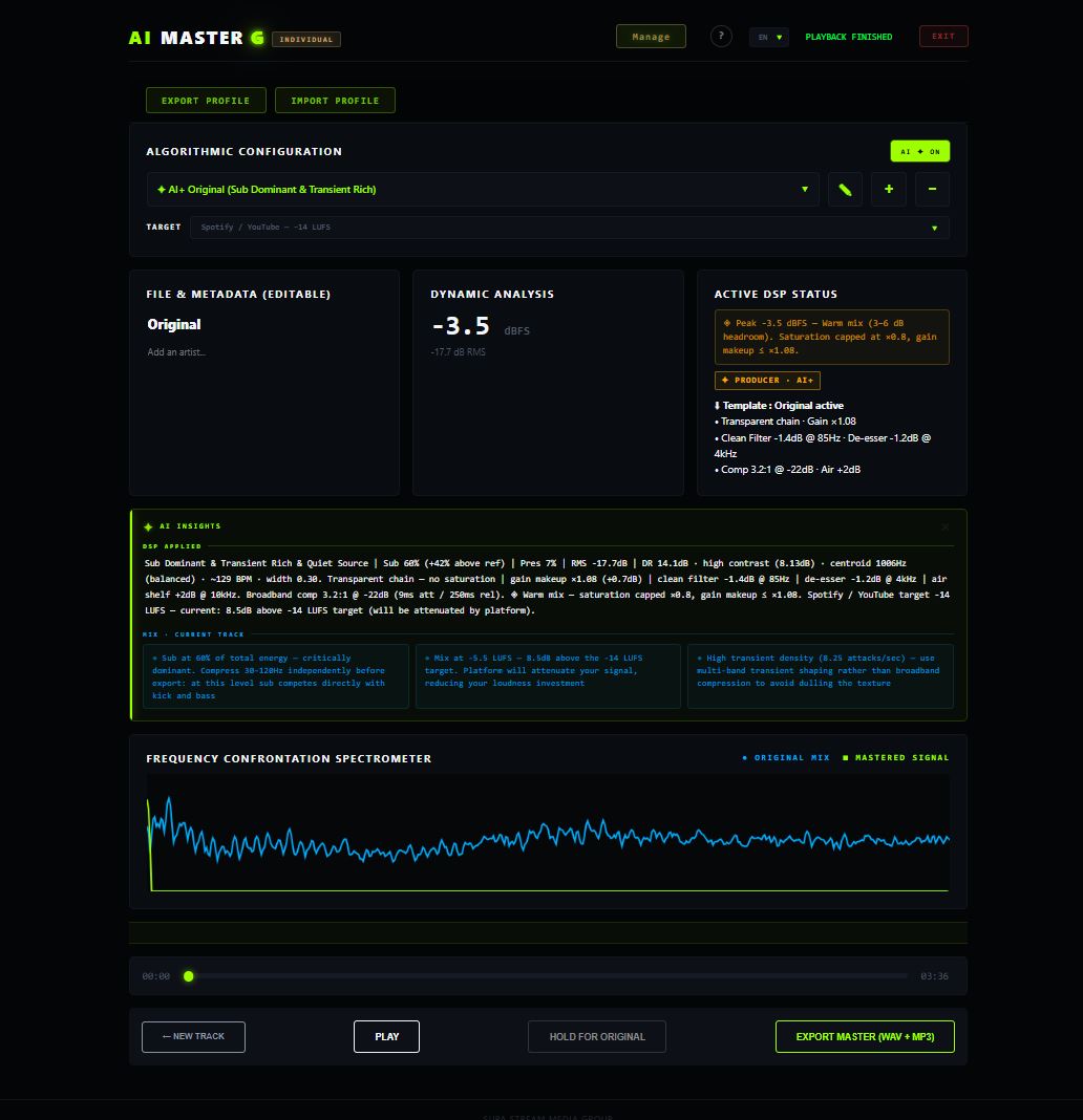 AI Master G — Interface de mastering v1.1